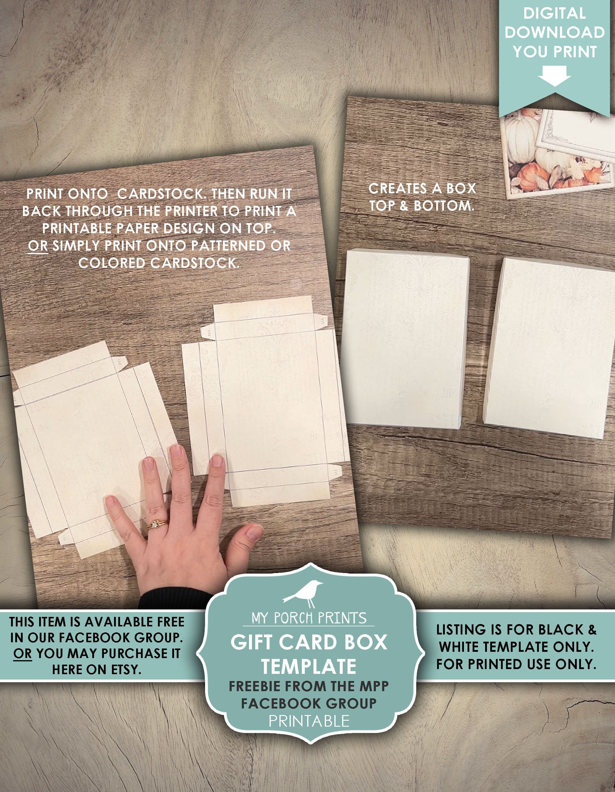Gift Card Box Template Freebie, Junk Journal, Black, White, Gift ...
