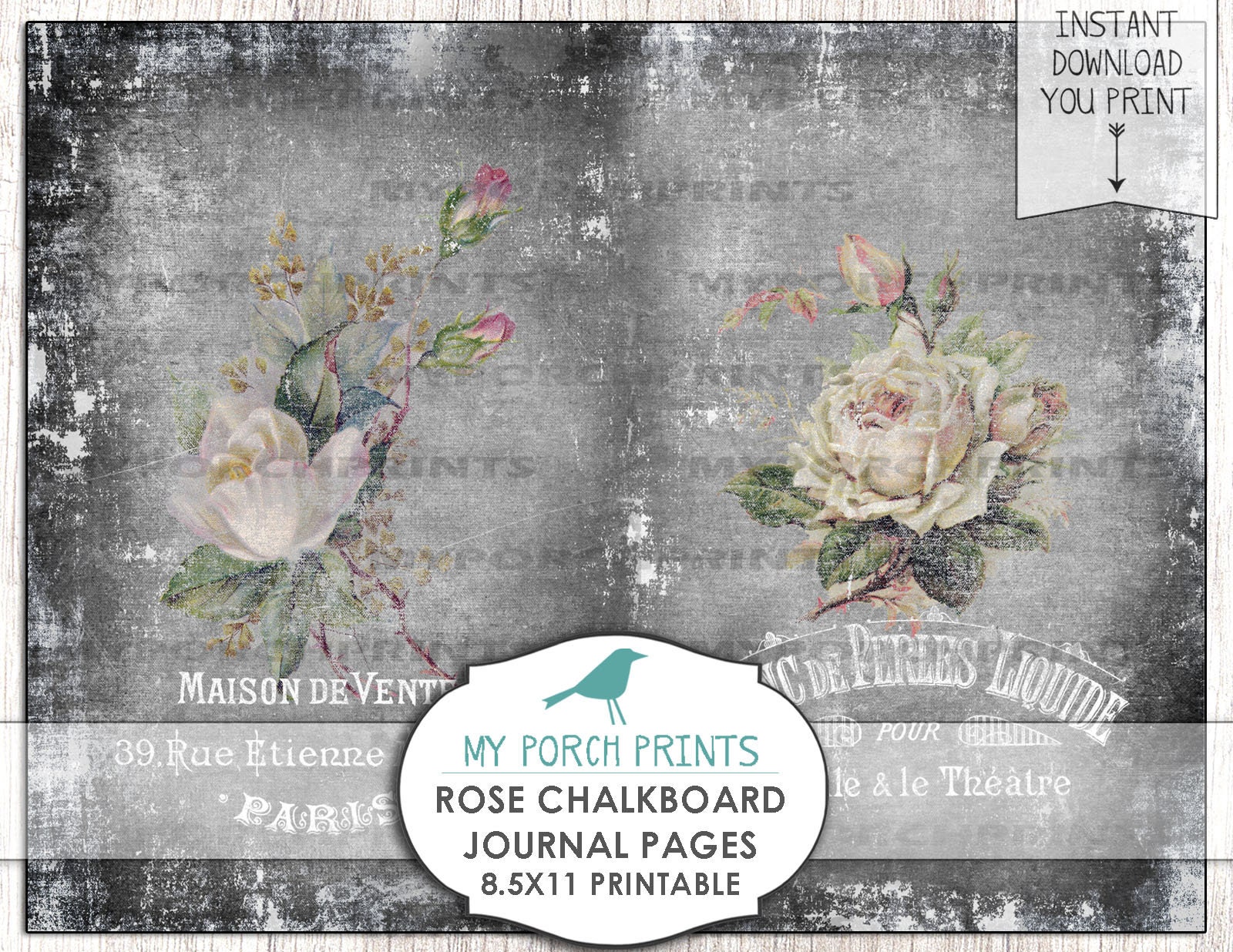 Rose Chalkboard Journal Pages Collage Sheet Floral Flowers - Etsy