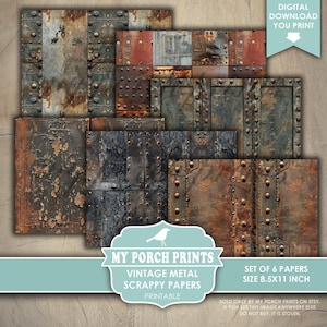 Vintage Metal Scrappy Papers, Junk Journal, Pages, Masculine, Men, Grunge, Backing, Rusty, Man, My Porch Prints, Printable, Digital Download image 3