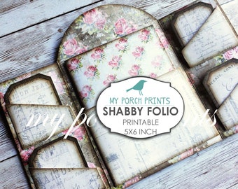 Shabby Folio, Dagboek, Zak, Geladen envelop, Junk Journal Kit, Afdrukbaar, Ephemera, Kaart, Portefeuille, Papier, Invoegen, Scrapbook, Download