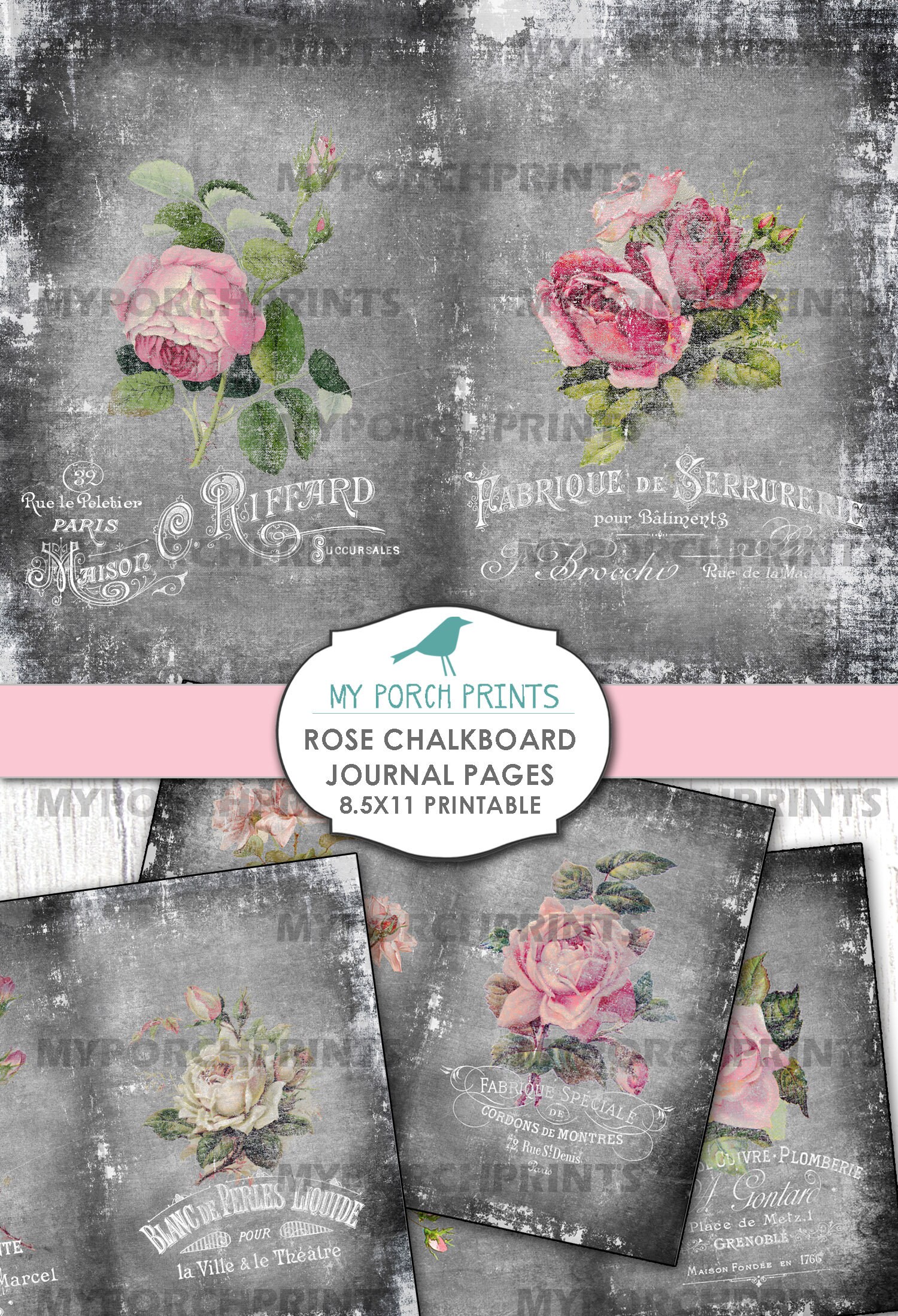 Rose Chalkboard Journal Pages Collage Sheet Floral Flowers - Etsy