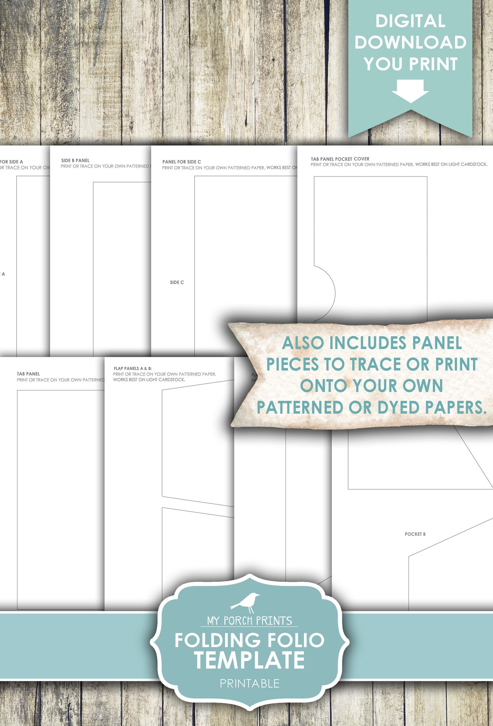 Folding Folio Template, Junk Journal, Vintage, Pocket Folder, Craft Kit ...