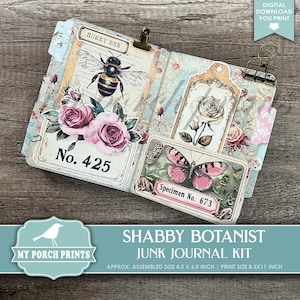 Shabby Botanist No-Sew Junk Journal Kit, Flowers, Bee, Butterfly, Pink Blue, My First, Science, My Porch Prints, Printable Digital Download