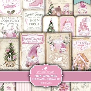 Junk Journal, Pink, Gnomes, Christmas, Kit, December, Sugar Cookie, Gift, Daily, Advent, Gnome, My Porch Prints, Printable, Digital Download