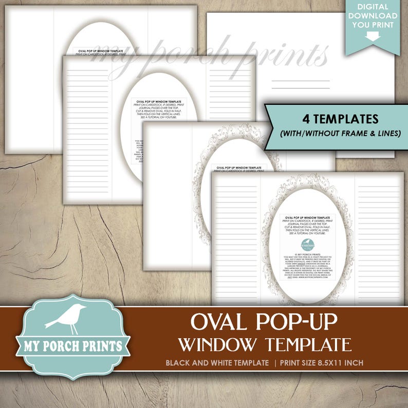 Oval Popup Window TEMPLATE, Black & White, Pop up Card, No. 152, Junk