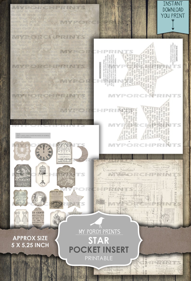 Star, Pocket, Junk Journal, Insert, Dream Journal, Tags, Stars, Moon ...