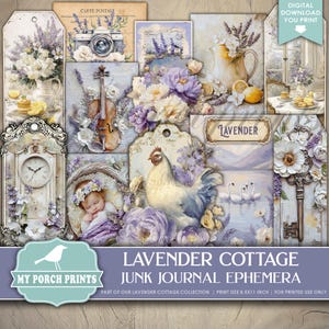 Lavender Cottage EPHEMERA, Junk Journal, Kit, Vintage, Purple, Ivory, Floral, Spring, Farm, My Porch Prints Printable Digital Download