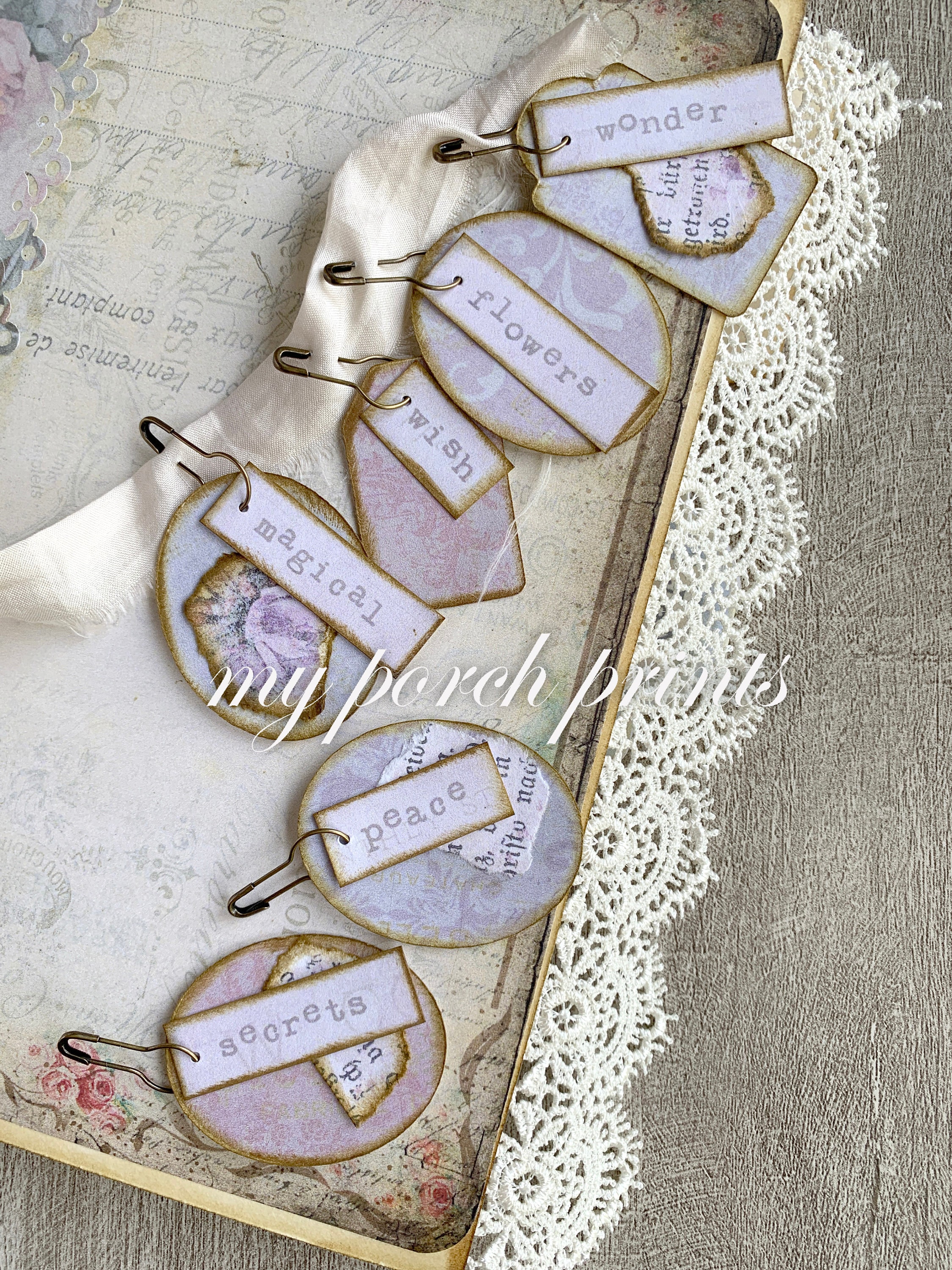 Junk Journal, Shabby Purple, Word Tags, Embellishment, Ephemera, Journal Words, Inspirational, My Porch Prints, Printable, Digital Download