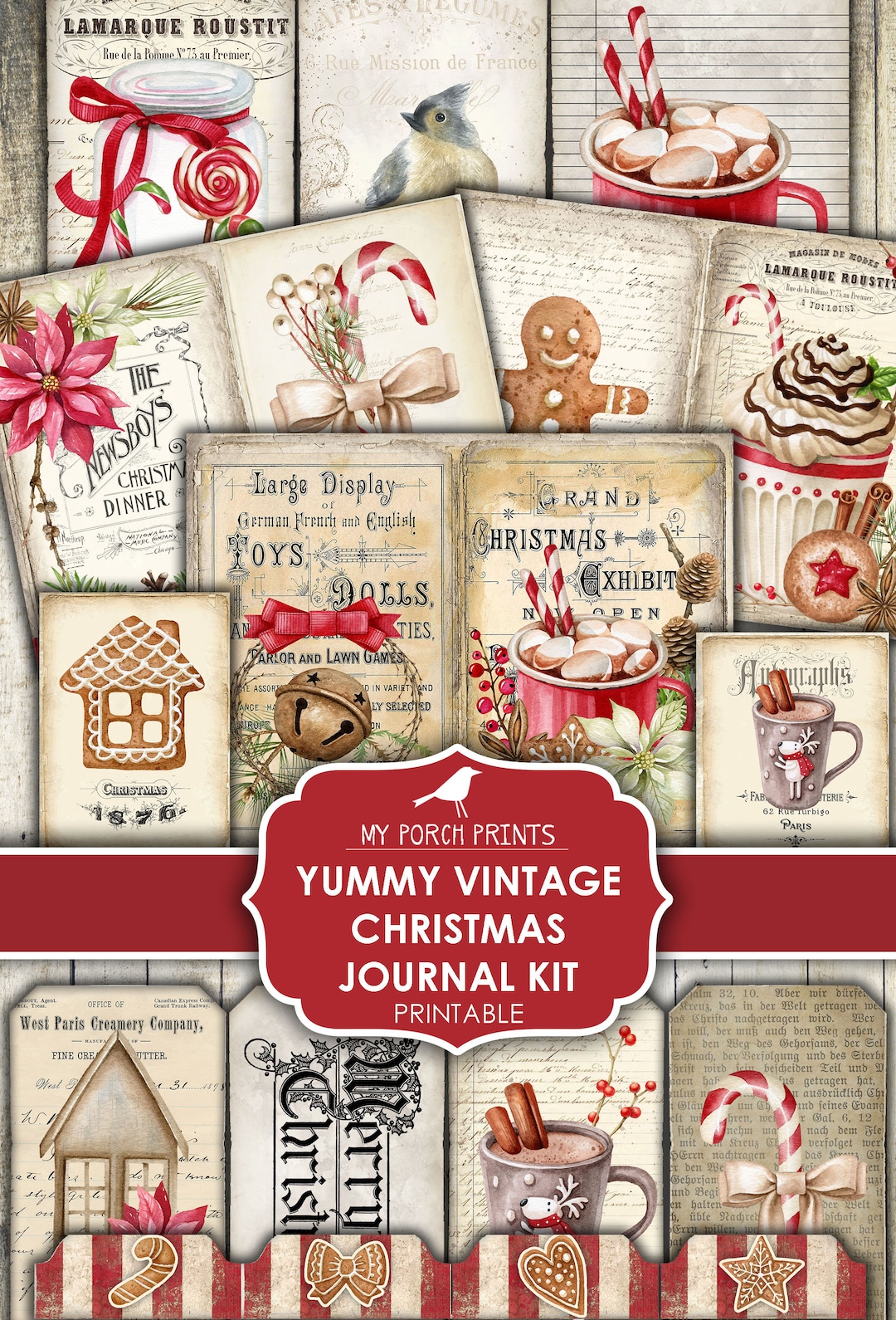 Christmas, Junk Journal, Kit, Yummy, Vintage, Printable, My Porch ...