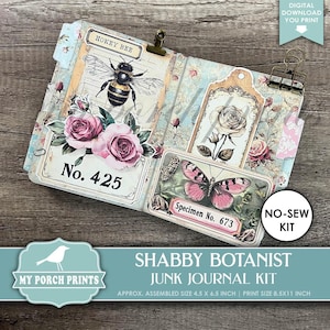 Shabby Botanist No-Sew Junk Journal Kit, Flowers, Bee, Butterfly, Pink Blue, My First, Science, My Porch Prints, Printable Digital Download