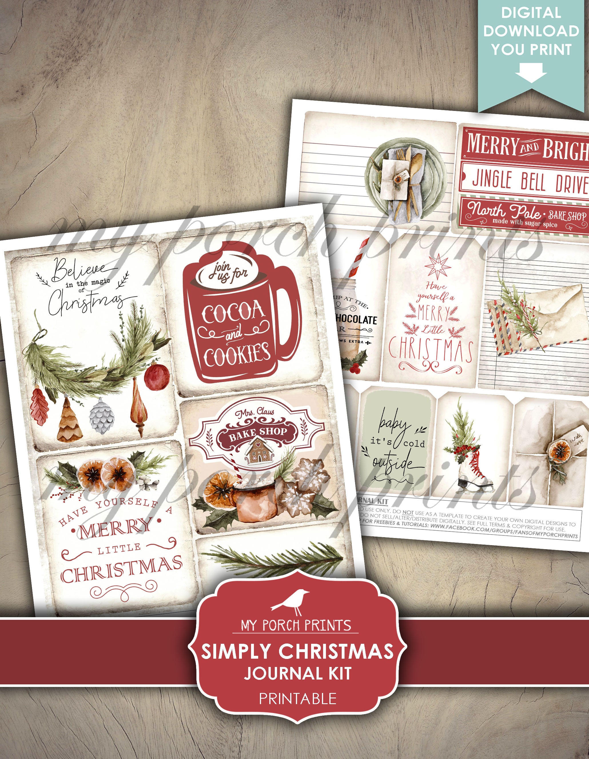 Junk Journal, Simply, Christmas, Kit, December, Red, Green Junk Journal, Simply, Christmas, Kit, December, Red, Green