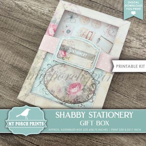 Shabby Stationery Gift Box Printable Kit, Pink, Blue, Junk Journal, Envelopes, Cards, Stickers, Gift Idea, My Porch Prints, Digital Download