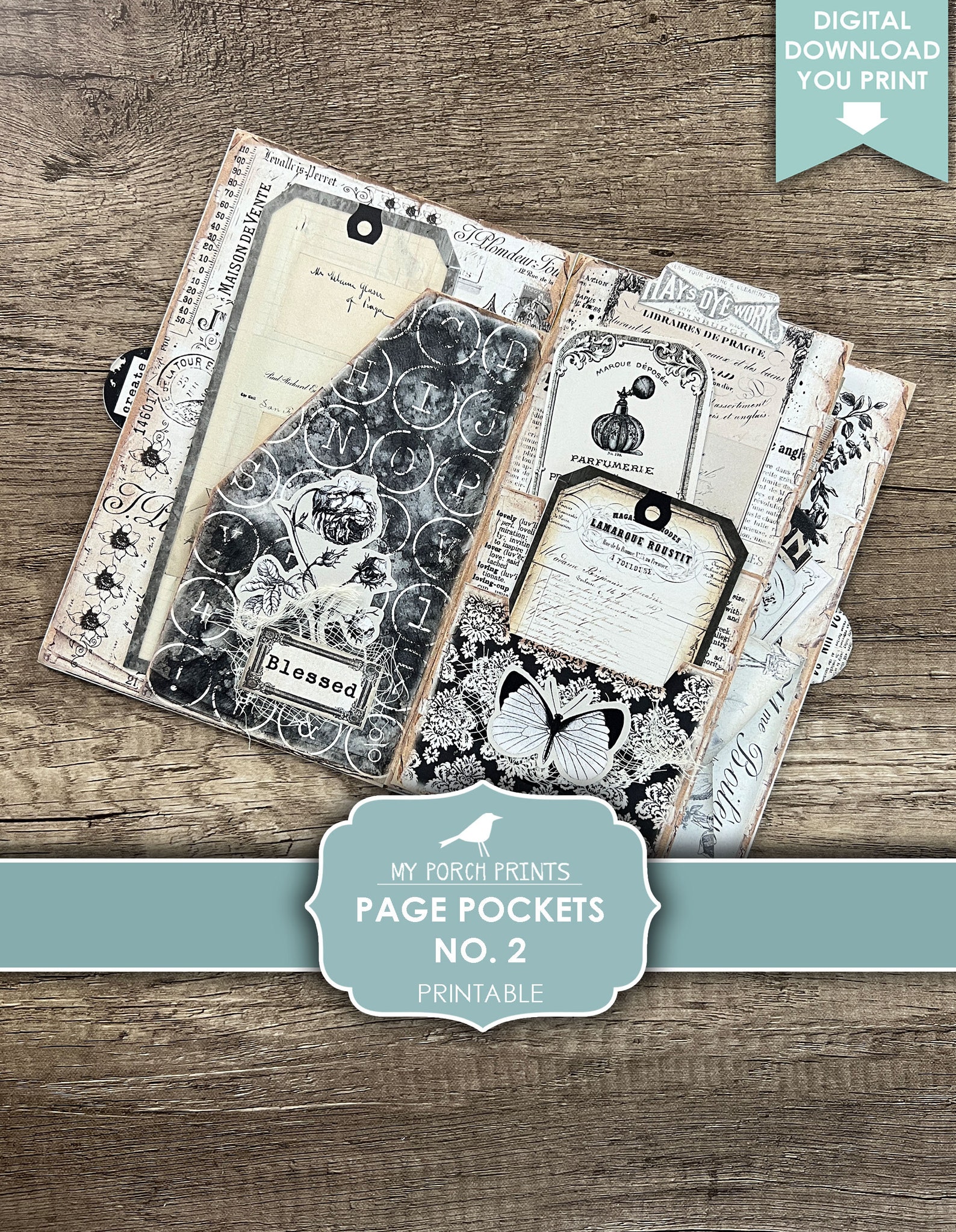 Page Pockets No. 2 Junk Journal Folio Kit, Folder, Black and White ...