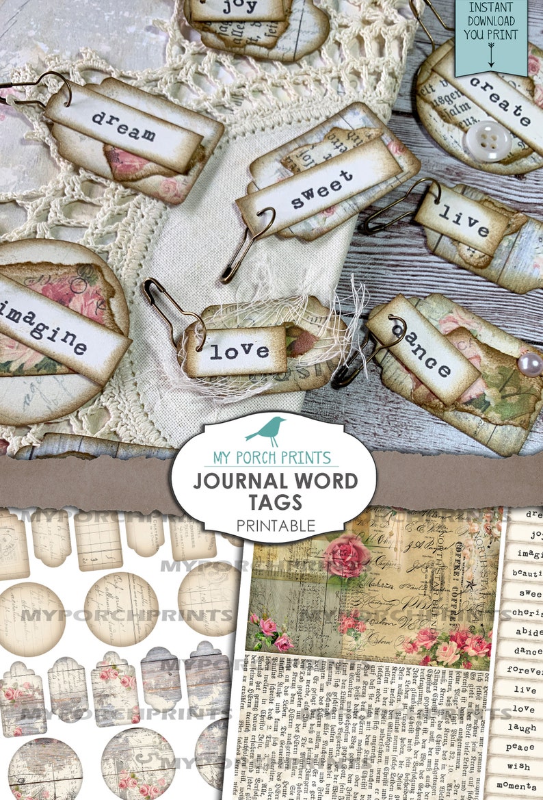 Junk Journal Kit Journal Word Tags Junk Journal Etsy