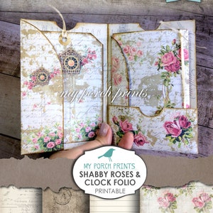 Kit de journal indésirable, défraîchi, rose, horloge, pochette, pochette, enveloppe chargée, imprimable, éphémère, portfolio, papier, hors-texte, scrapbooking, téléchargement