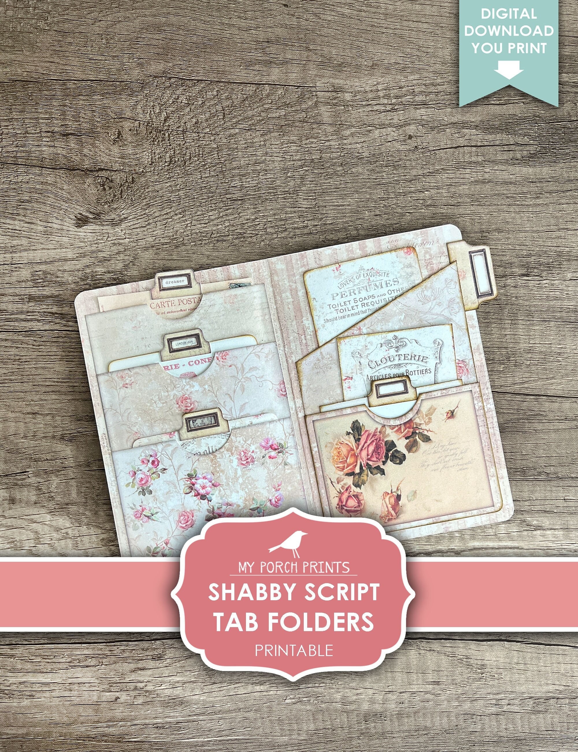 Printable Vintage Script Gift Tags, Junk Journal Floral Tags By Green Light  Ideas