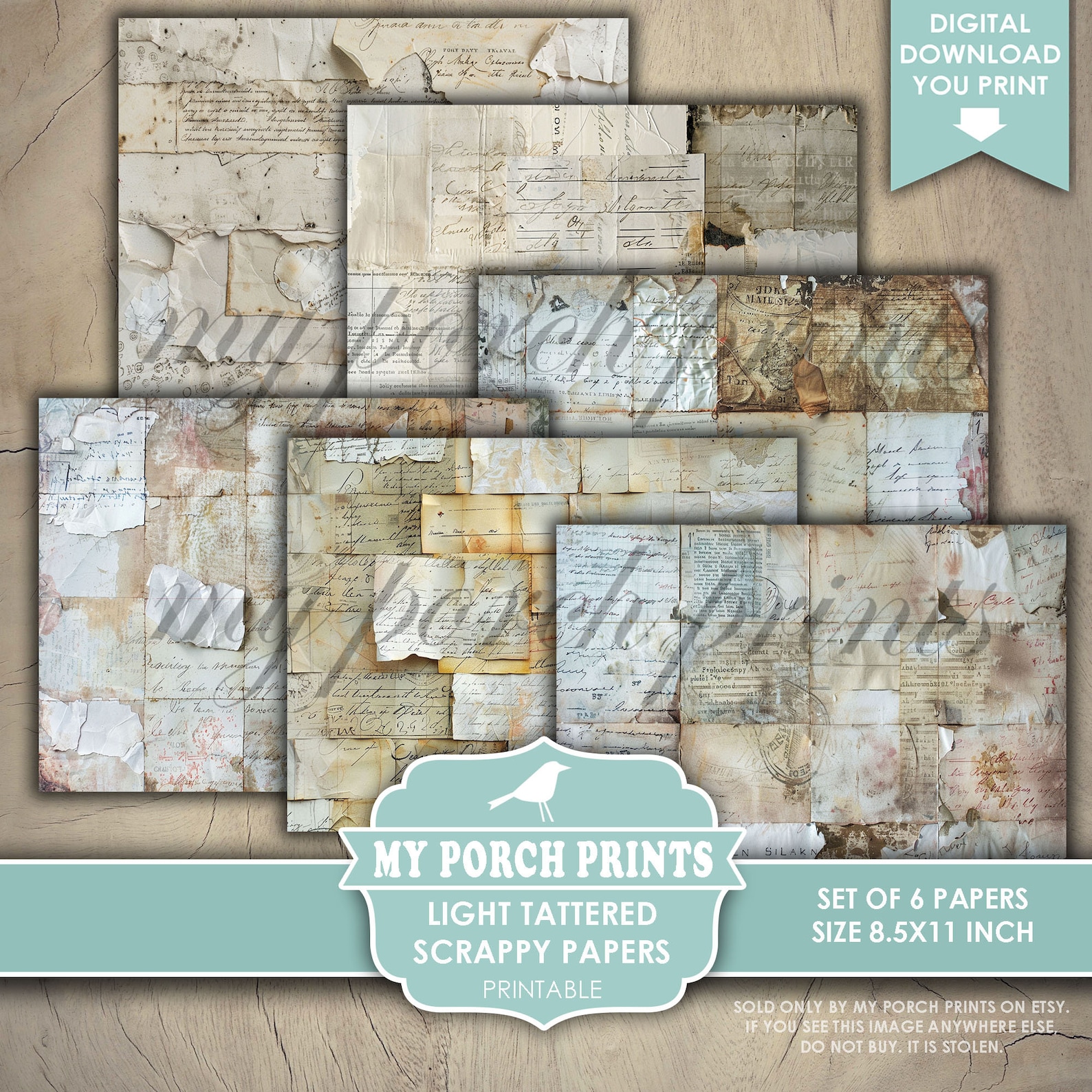 Light Tattered Scrappy Papers, Junk Journal, Pages, Neutral, Vintage ...