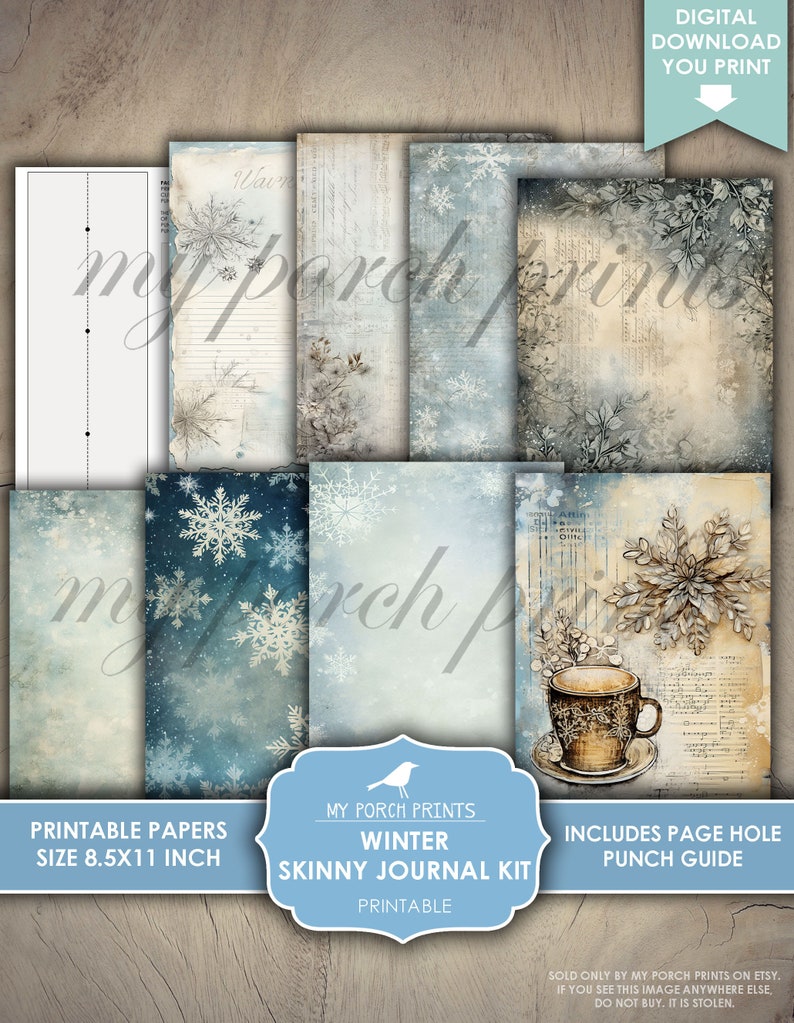 Winter Skinny Junk Journal Kit, Tall, Victorian, Vintage, Grunge ...