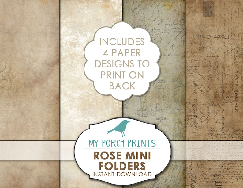 Mini File Folders, Roses, Scrapbook Kit, Junk Journal Kit, Printable ...