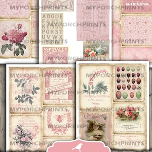 Shabby Pink Ephemera Pack, Junk Journal, Papers, My Porch Prints, Tag ...