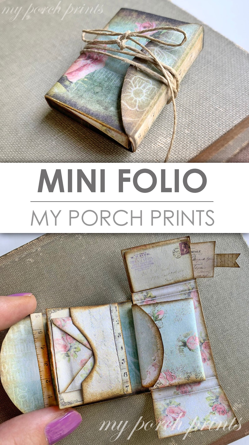 Mini Folio, Mini Album, Craft Kit, Junk Journal Kit, My Porch Prints, Imprimable, Mini Book, Miniature, Book, Digi Kit, Digital, Download image 8