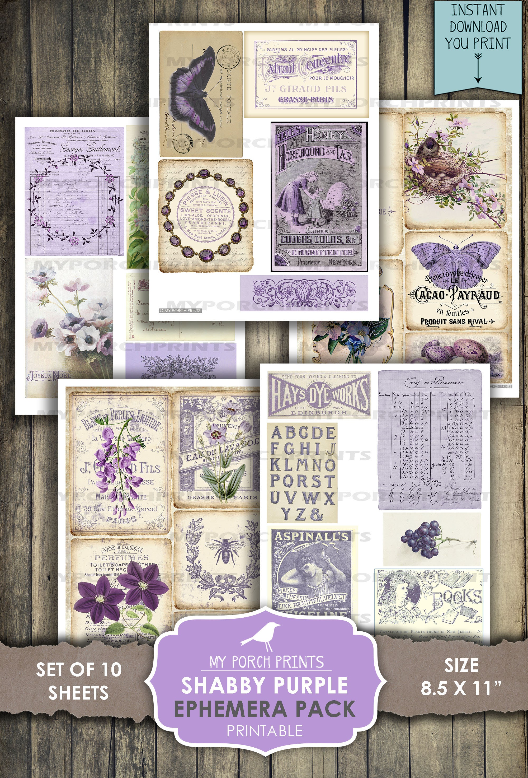 Junk Journal, Ephemera, Pack, Shabby, Purple, Butterfly, Insert, My ...