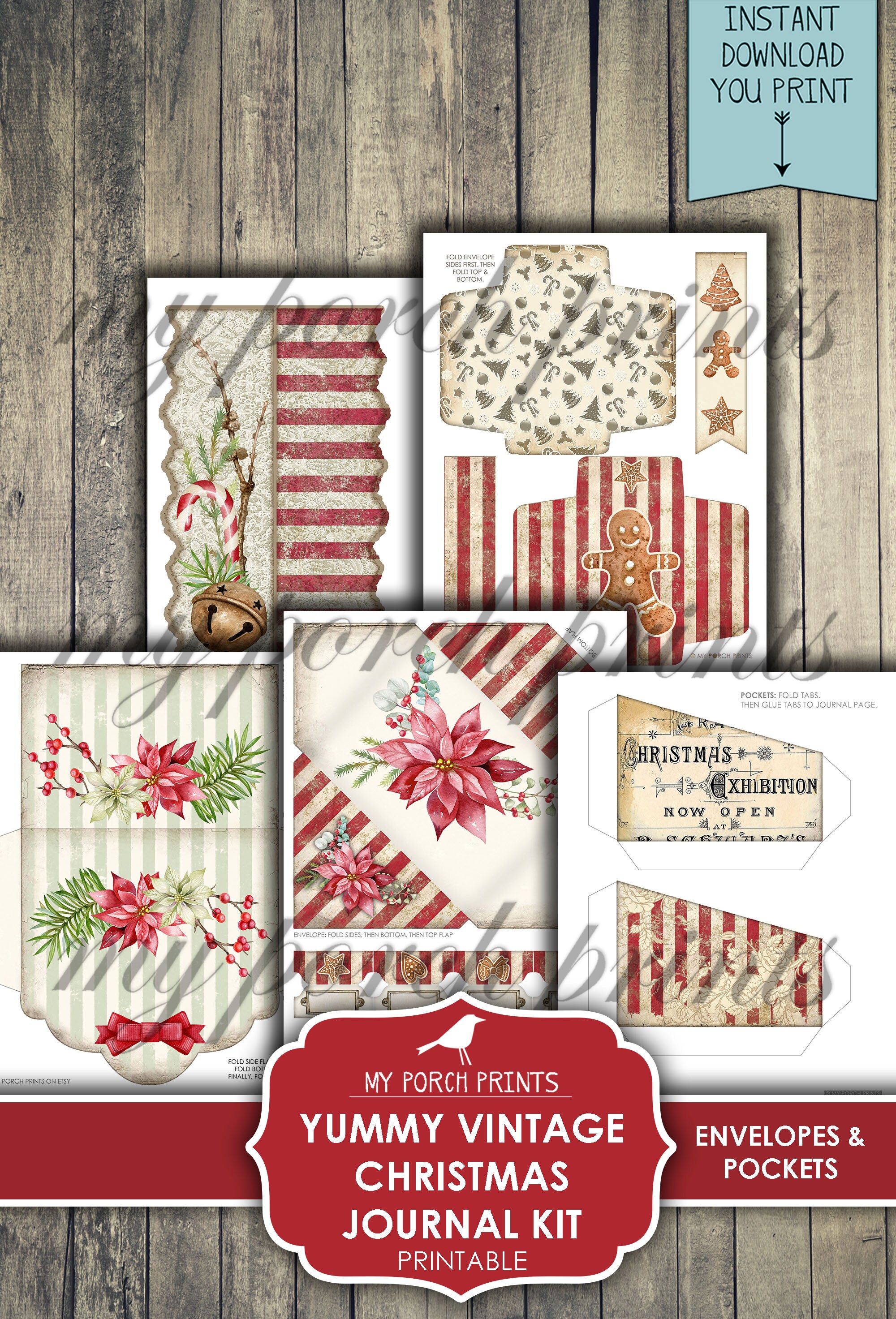 Christmas, Junk Journal, Kit, Yummy, Vintage, Printable, My Porch ...