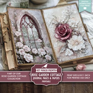Rose Garden Cottage Junk Journal PAGES & PAPERS, Vintage, Spring, Floral, Pink, Shabby, Bird, My Porch Prints, Printable, Digital Download