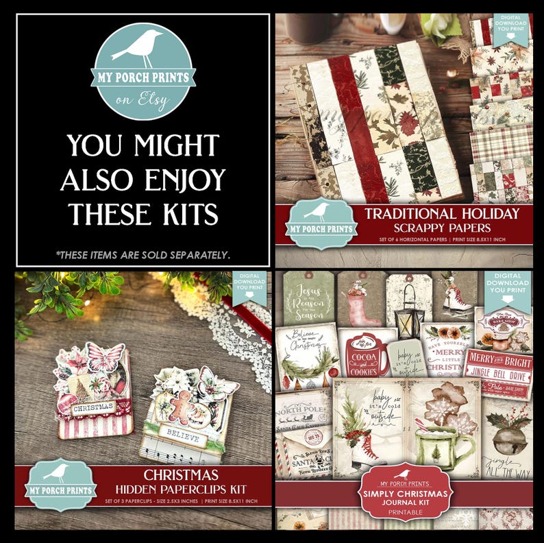 Classic Christmas Paper Pack, Junk Journal, Holiday, Merry, Red, Green ...
