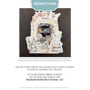 Peut inclure: Un projet d'artisanat en papier intitul&eacute; "My Book Nook" avec des instructions. La conception pr&eacute;sente une pi&egrave;ce miniature avec une chaise, des livres et des accents floraux. Le texte comprend "Instructions" et "I love books."