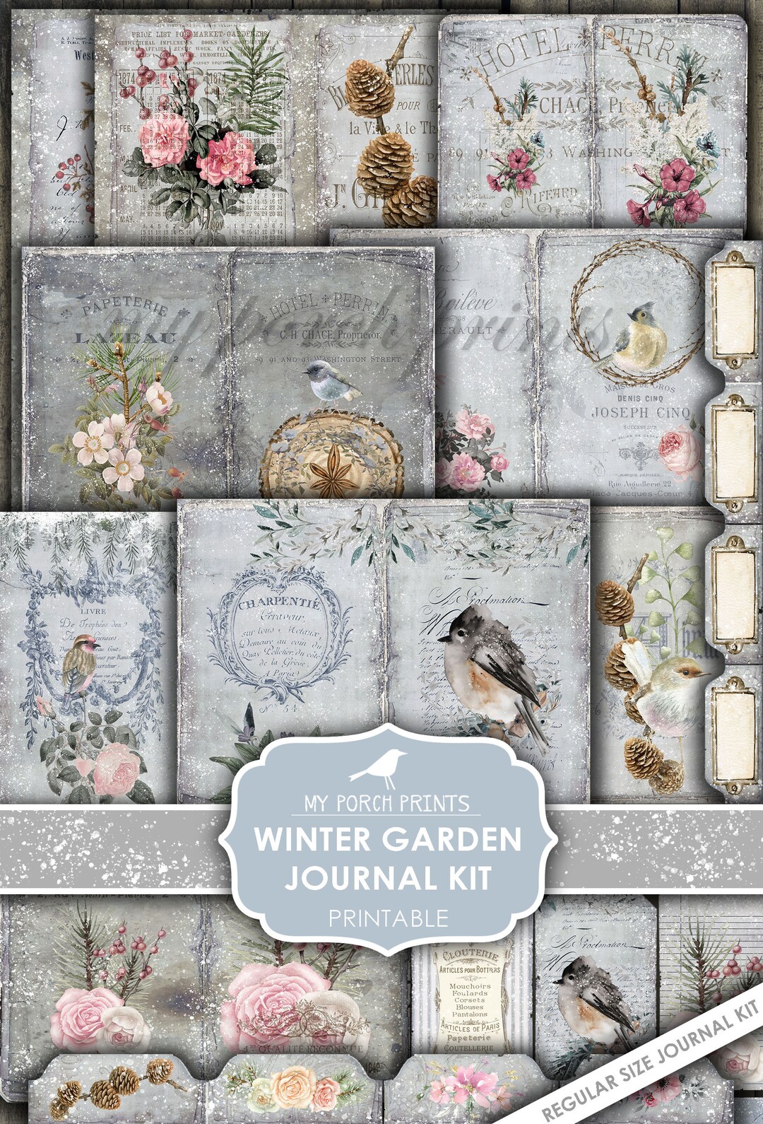 Junk Journal, Winter Garden, Regular Size, Bird, Christmas, December ...