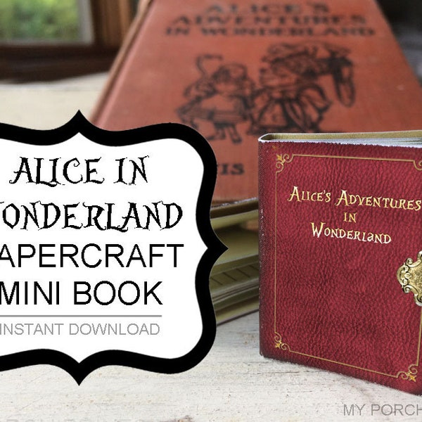 Alice in Wonderland, Mini Book, ephemera, scrapbook, paper, necklace, party decoration, junk journal, album, party favor, printable