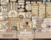 Faded Fragments Junk Journal Ephemera Kit, Vintage  Shabby Roses Floral Tags Labels Neutral Plain My Porch Prints Printable Digital Download