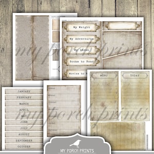 Junk Journal, Planner, Kit, Neutral, Grunge, Calendar, Bullet Journal ...