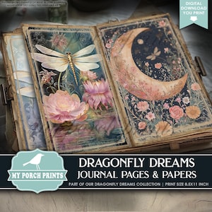 Dragonfly Dreams PAGES & PAPERS, Junk Journal Forest Fantasy Enchanted Kit Water Lily Pond Magic My Porch Prints Printable Digital Download