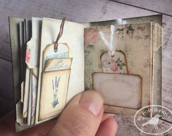 Mini Junk Journal Kit, No-Sew, Ephemera, Printable, Vintage, Craft, Miniature, Book, Shabby, My Porch Prints, Printable, Digital Download