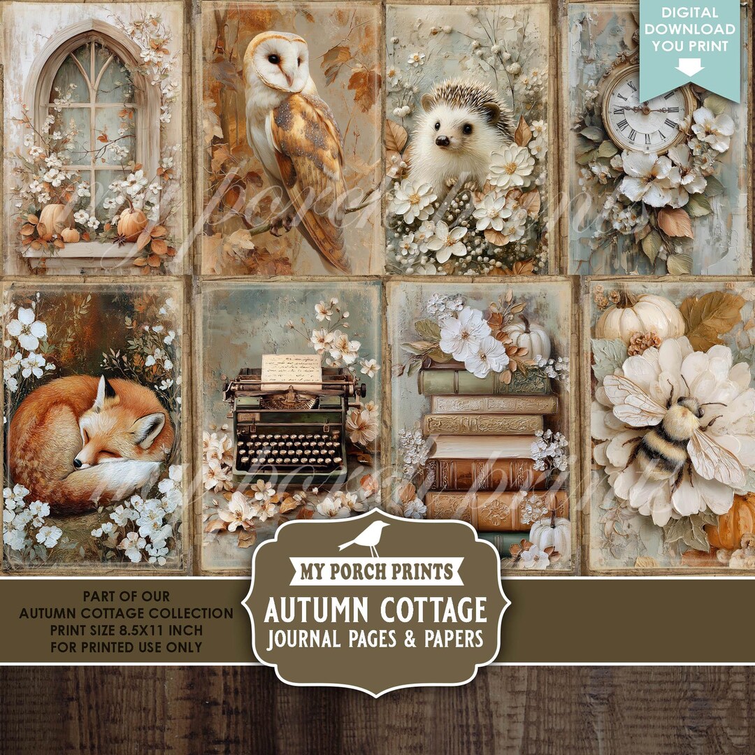 Autumn Cottage Junk Journal PAGES & PAPERS, Vintage, Orange, Ivory ...