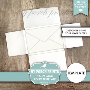 Happy Mail Folio TEMPLATE, Black & White, Junk Journal, Snail Mail, Letter, Envelope, Gift, My Porch Prints, Digital, Download, Printable
