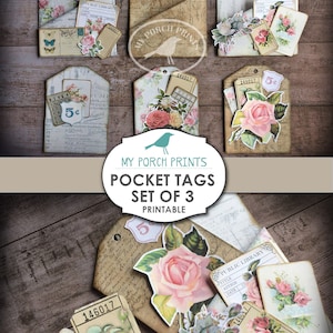 Pocket Tags, Loaded Envelope, Junk Journal Kit, Printable Ephemera ...