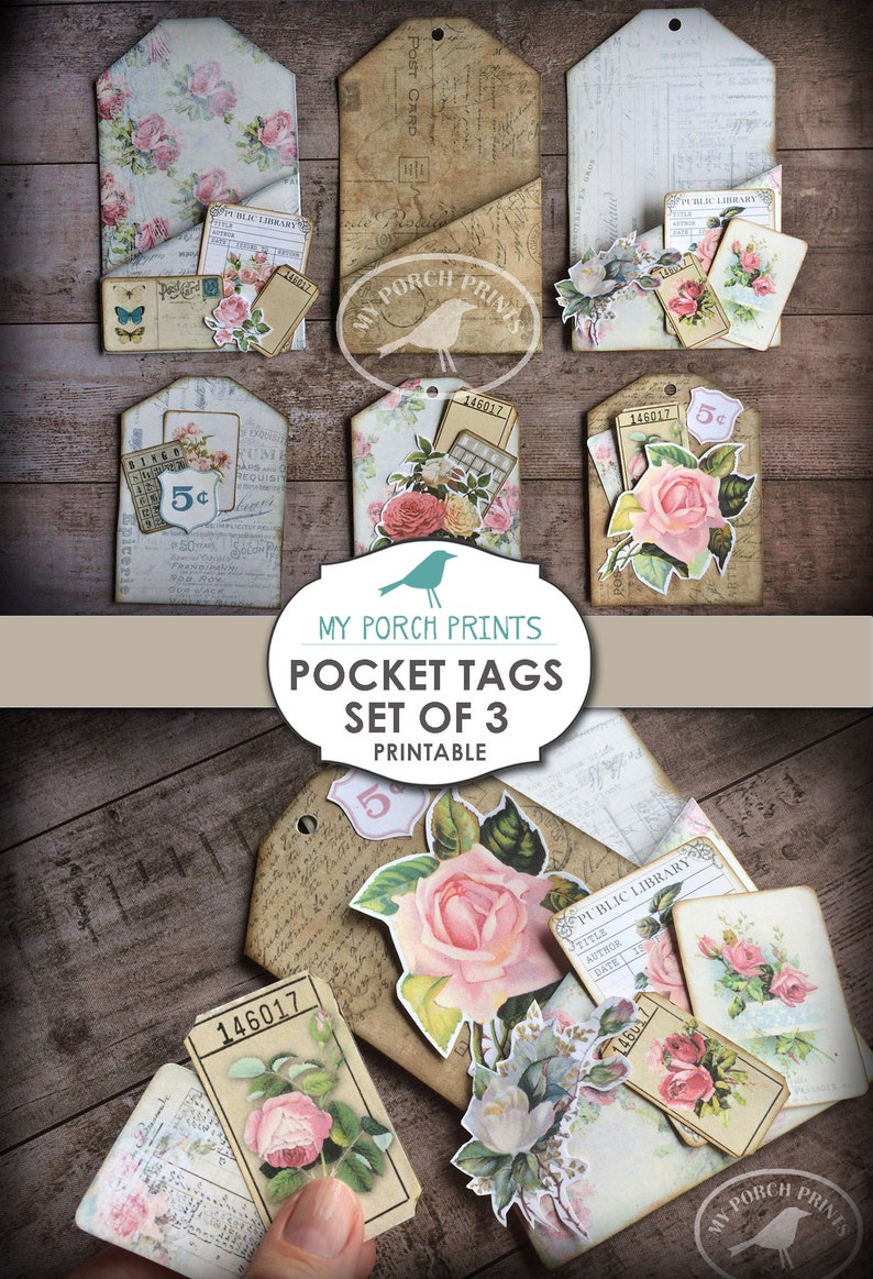 Pocket Tags, Loaded Envelope, Junk Journal Kit, Printable Ephemera, Collage Sheet, Paper, Layered, Insert, Vintage, Scrapbook, Download image 9