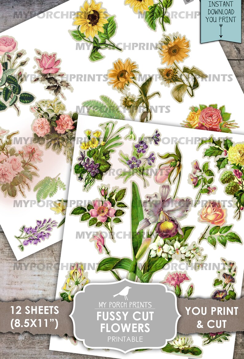 Download Junk Journal Ephemera Fussy Cut Flowers Printable My Porch ...