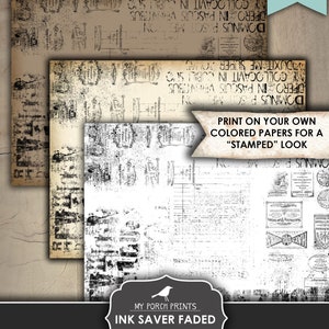 Faded Grunge Papers, Junk Journal, Ink Saver, Vintage, Black and White ...