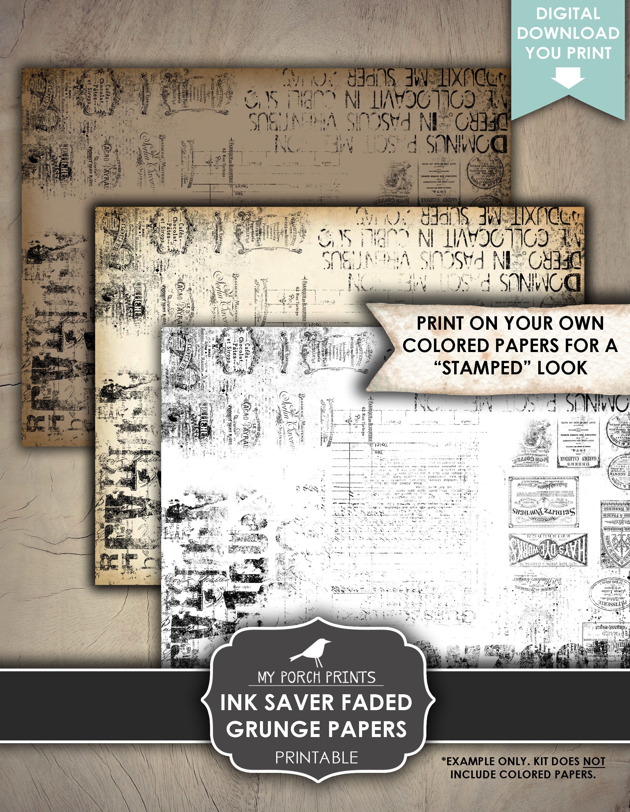 Faded Grunge Papers, Junk Journal, Ink Saver, Vintage, Black and White ...