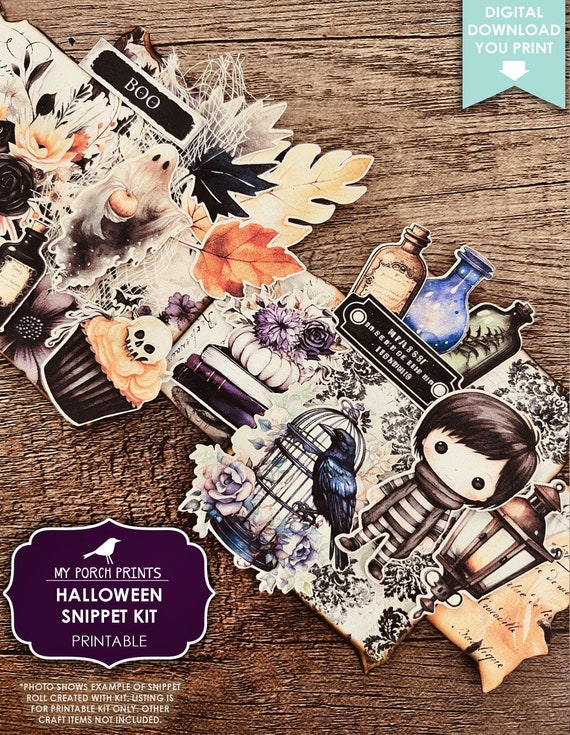 Halloween Snippet, Kit, Junk Journal, Roll, Fussy Cut, Fall, Candy, BuJo, Cricut, Planner, Printable, My Porch Prints, Digital Download