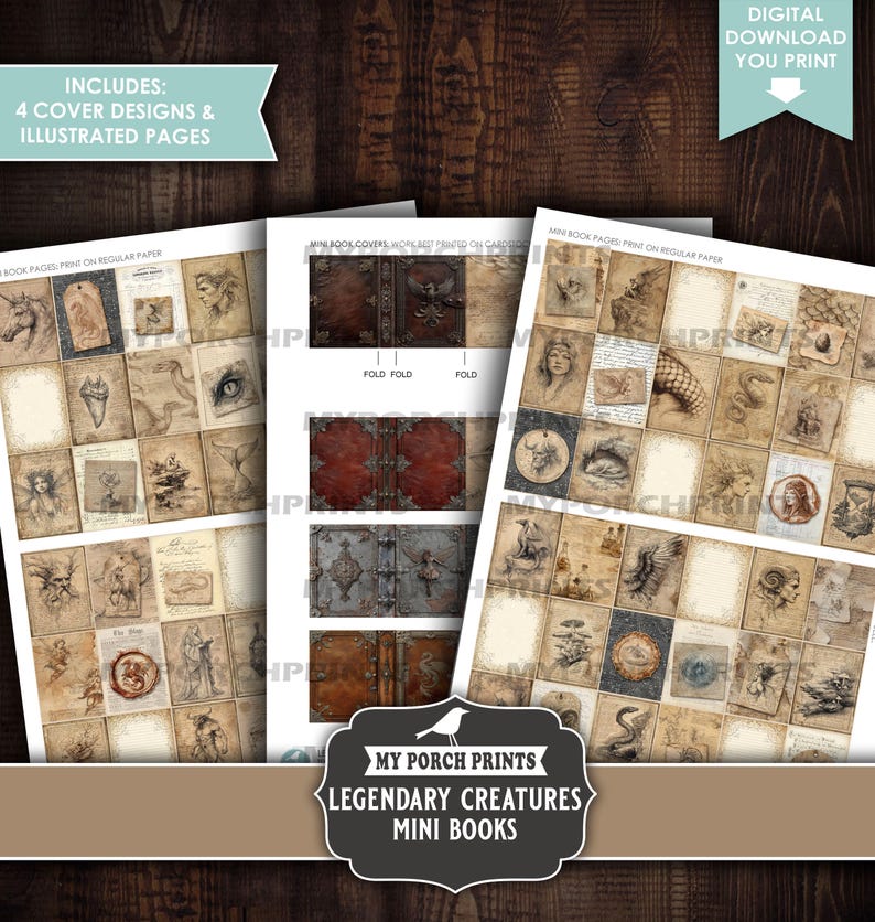 Legendary Creatures Mini Books, Junk Journal, Miniature, Magical ...