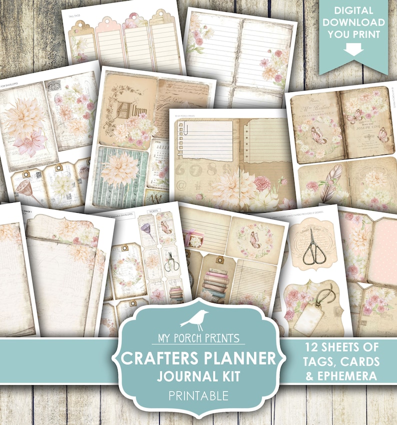 Crafters Planner Junk Journal Kit Calendar Dahlias Boho Etsy