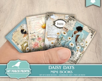 Daisy Days Mini Books, Junk Journal, Miniature, Flowers, Cottage, Blue, Farm, Country, My Porch Prints, Printable, Digital Download