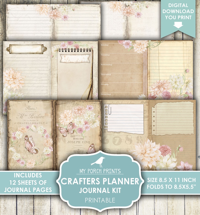 Crafters Planner Junk Journal Kit Calendar Dahlias Boho Etsy