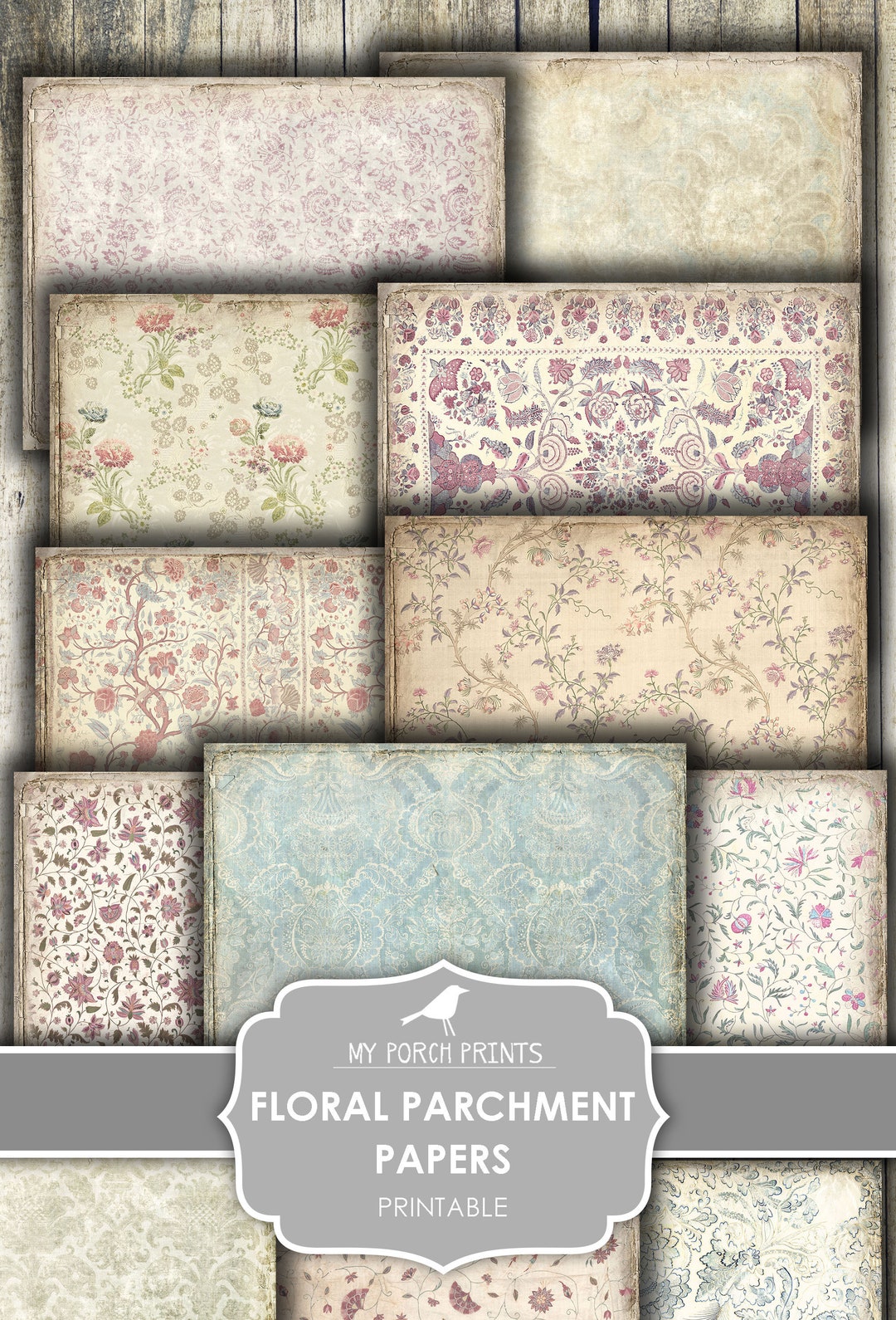 Junk Journal, Papers, Floral Parchment, Collage Sheets, Printable Paper ...