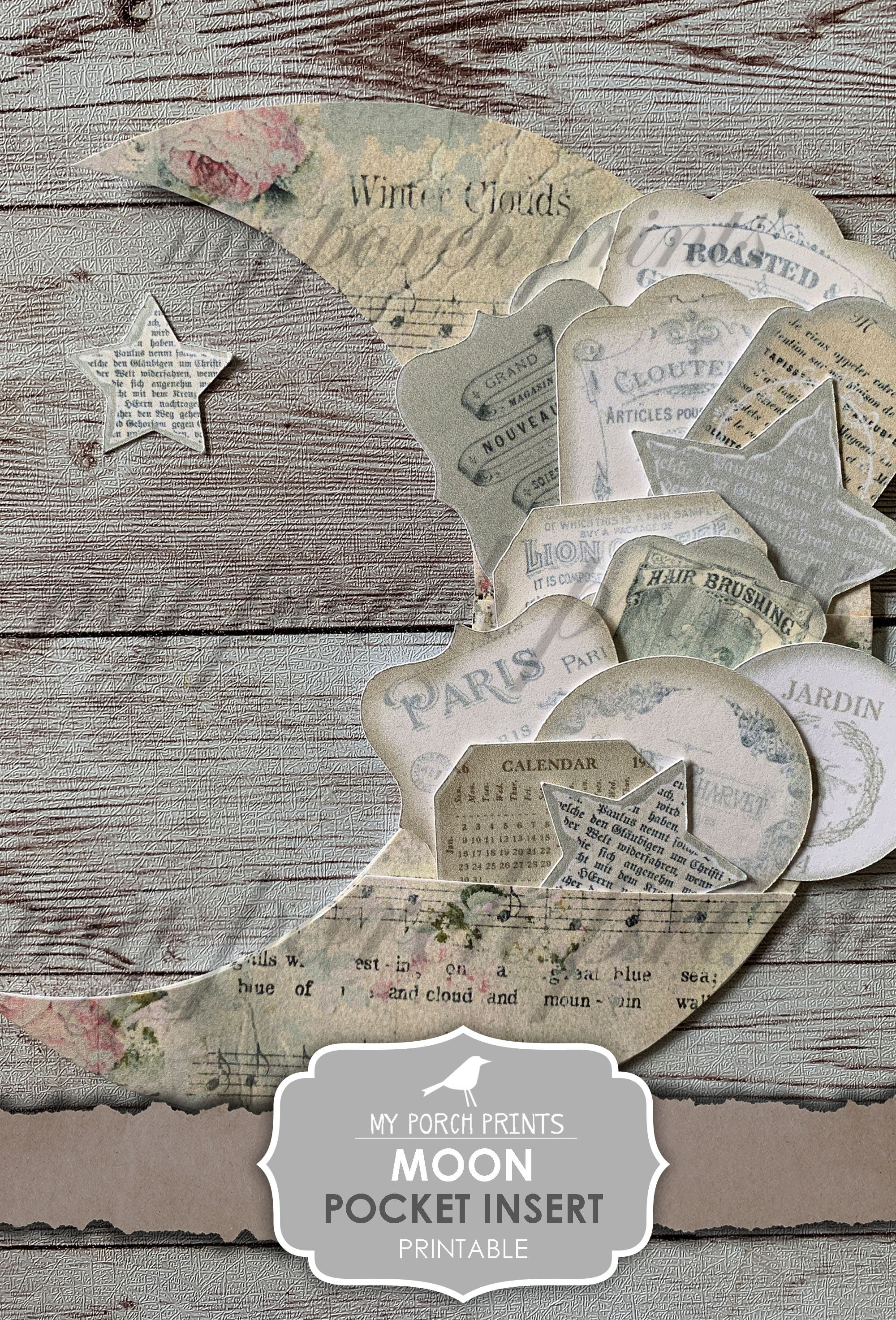Moon, Pocket, Junk Journal, Insert, Kit, Dream Journal, Tags, Stars ...